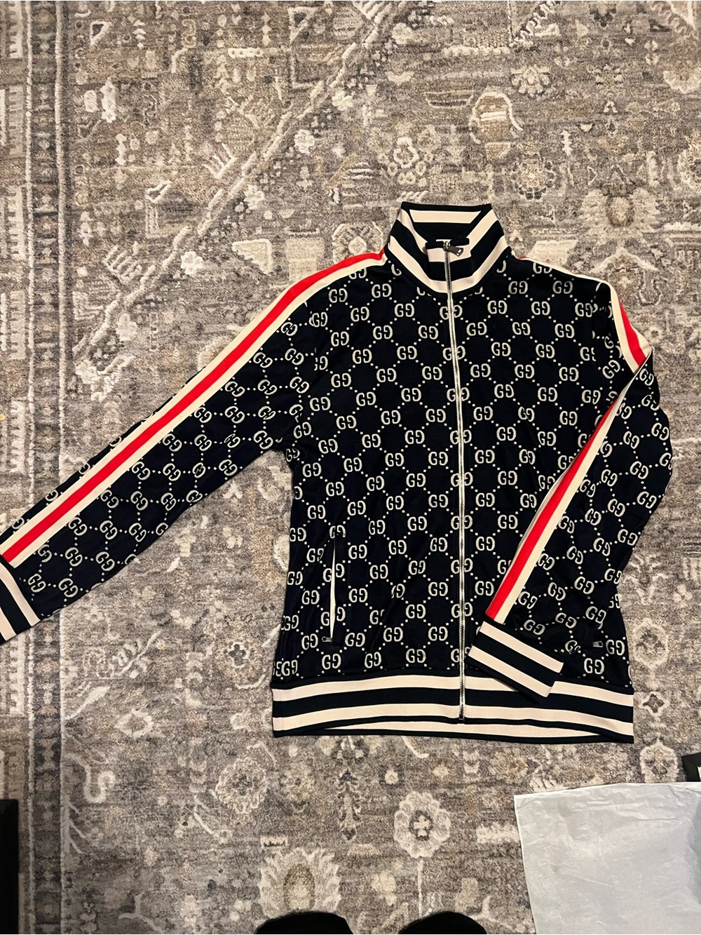 Gucci Dark Blue GG Monogram Track Jacket and Pantd with Red and White Stripe